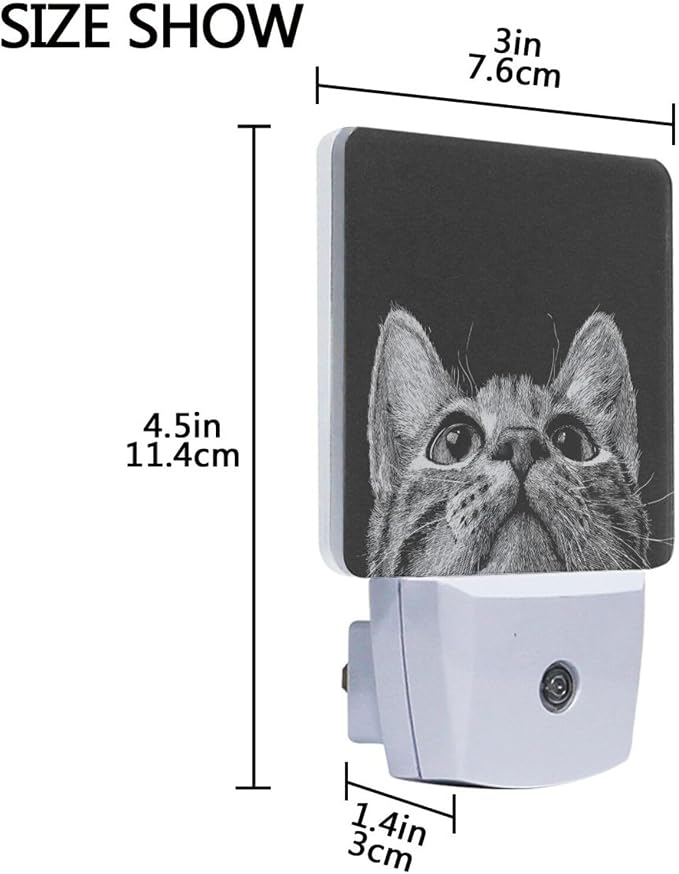 Cat Face Black Night Light Dusk to Dawn Sensor LED Night Dimmable Nightlight Lights Plug into Wall for Living Room