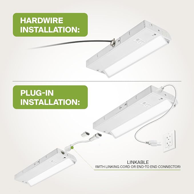 ASD Swivel LED Under Cabinet Lighting Plug in or Hardwired 12 Inch, Dimmable Under Cabinet Lights with High/Low/Off Switch, 3CCT 2700K-4000K, Linkable Under Counter Lights for Kitchen, White, ETL