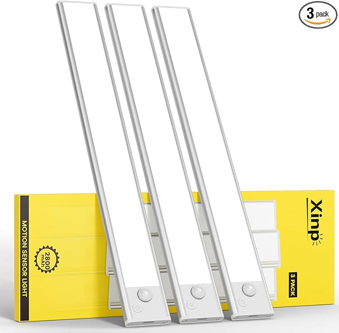 13.7 inch Under Cabinet Lighting 2800 mAh Rechargeable Closet Lights | LED Magnetic Motion Activated, Battery Operated, Wireless Dimmable Under Counter Lights for Kitchen, Long Lasting, 3 Pack
