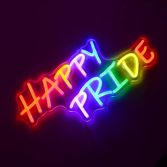 Happy Pride Neon Signs Colorful Letters LED Light up Pride Day Rainbow Neon LED Sign Gift for Transgender Pansexual Bisexual LGBT Gay Art Modern Lamp Decorative Lesbian Party