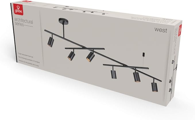 Globe Electric 59829 64" 6-Light Track Lighting, Matte Black Finish, Center Swivel Bar, Adjustable Heads, GU10 Base, Dimmable, Modern Industrial Lighting