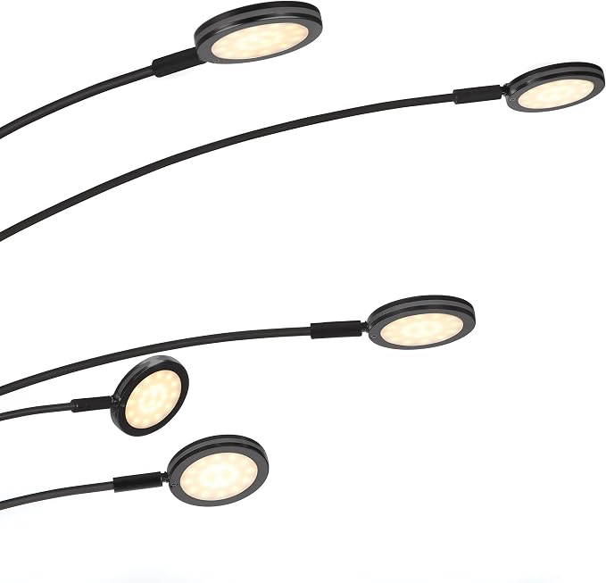 Brightech Orion Arc Floor Lamp for Living Room, Dimmable Tree Floor Lamp with 5 Adjustable Arms, Multi-Head Standing Lamp with Flexible Rotating LEDs for Bedroom - Bright Hanging Lighting - Black
