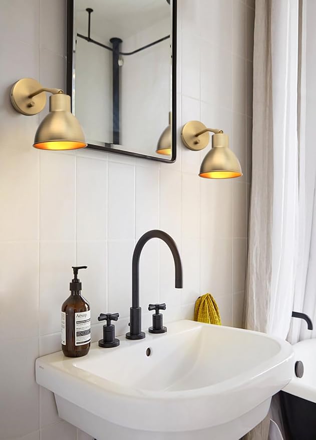 Yosoan Indoor Reading Wall Sconce with On Off Switch, 1-Light Brass Modern Vintage Industrial with 340 Degree Angle Wall Mount Lamp Fixture, 5.7" Black Bowl Metal Shade Bedside Vanity Bunk(Antique)