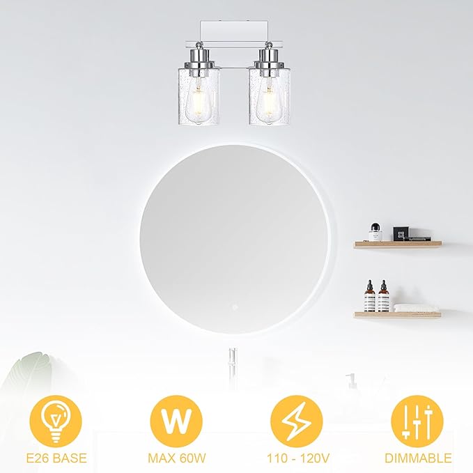 2-Light Chrome Track Lighting Kit Ceiling Kitchen Track Light Fixture with Seeded Glass, Multi-Directional Rotating Track Lighting Heads Spotlight Fixtures for Accent Shop Bathroom Vanity