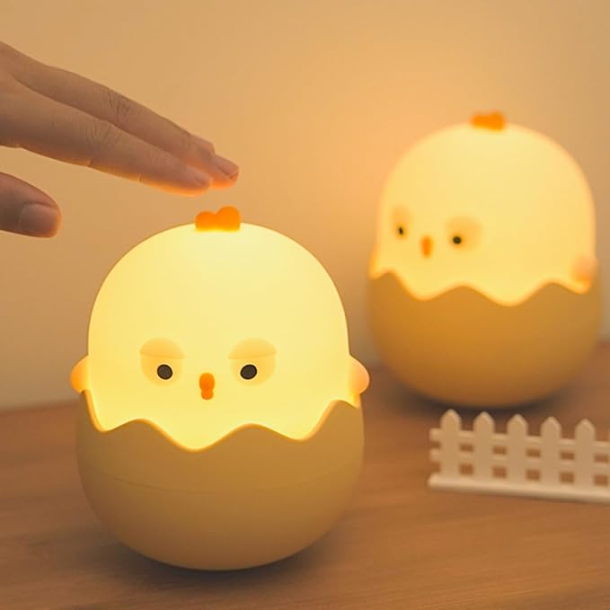 Cute Eggshell Chick Night Light, 7 Colors Dimmable Chick Nightlight, LED Bedside Lamp, Touch-Sensitive for Bedroom, Living Room(Eggshell Chick)