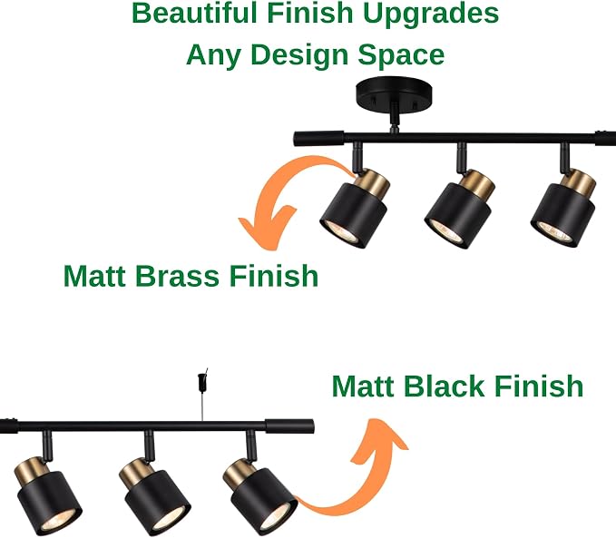 6 Light Track Lighting Kit, Matt Black Brass Finish Adjustable Height with Moden Flush Mount Ceiling Spotlight for Kitchen,Dining,Living Room,Home Improvement