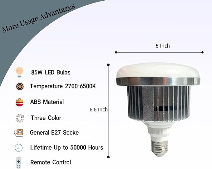 2 Pack 85W LED Soft Box Light, Photography Light Bulb 2700-6500K Remote Control Dimmable Color Temperatur, E27 Lights Photography Photo Video Studio Lighting