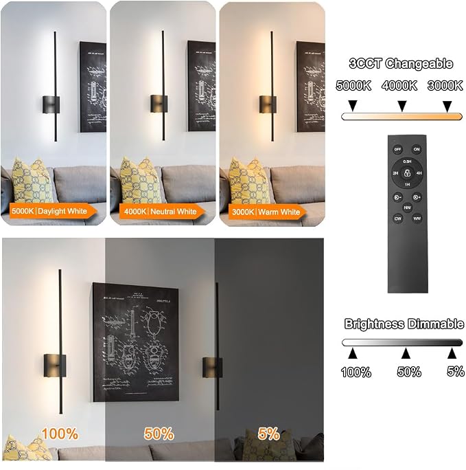 Battery Operated Wall Sconce Set of 2, Black USB Rechargeable Sconces Wall Deco Set of Two, Dimmable Cordless Wall Sconce with Remote Control, LED Wireless Wall Lighting,31.6 in