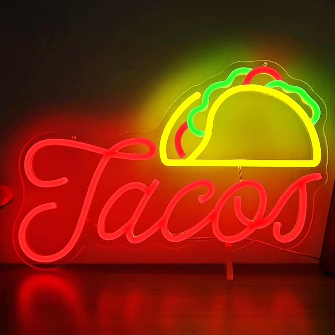 Tacos Neon Sign for Wall Decor Dimmable Led Neon Signs for Business Mexican Food Neon Light Tacos Neon Lights Sign Light Up Sign for Tortilla Tacos Shop Beer Bar Pub Restaurant Christmas Decor