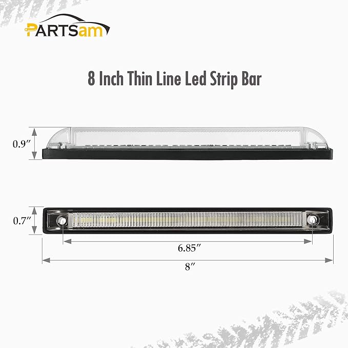 Partsam 1Pcs 8 Inch Slim Line White 30 LED Utility Strip Light Bar, 8" Marker Lights Interior Dome Lights Under Hood Lights for Truck Trailer Camper RV Car Pickup, 12V