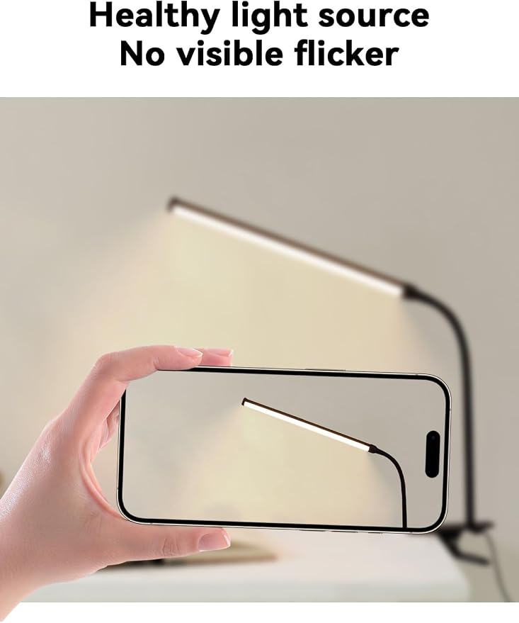 2 Pack LED Desk Lamp with Clamp,Eye-Friendly Clip on Lights for Home Office Study Reading,3 Modes 10 Brightness,Long Flexible Goose-Neck,Swing Arm Architect Task Table Lamps USB Usage