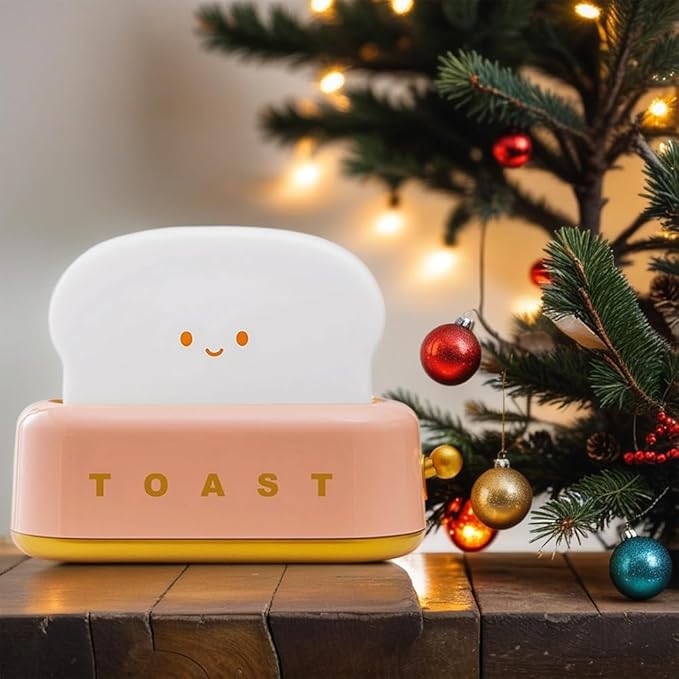 Toast Night Light, Kawaii Desk Decor Dimmable Bedside Night Lamp Rechargeable, Auto-off Bedroom Sleep Light, Cute Gifts for Girls, Boys, Teens, Friends Birthday, Thanksgiving, Christmas