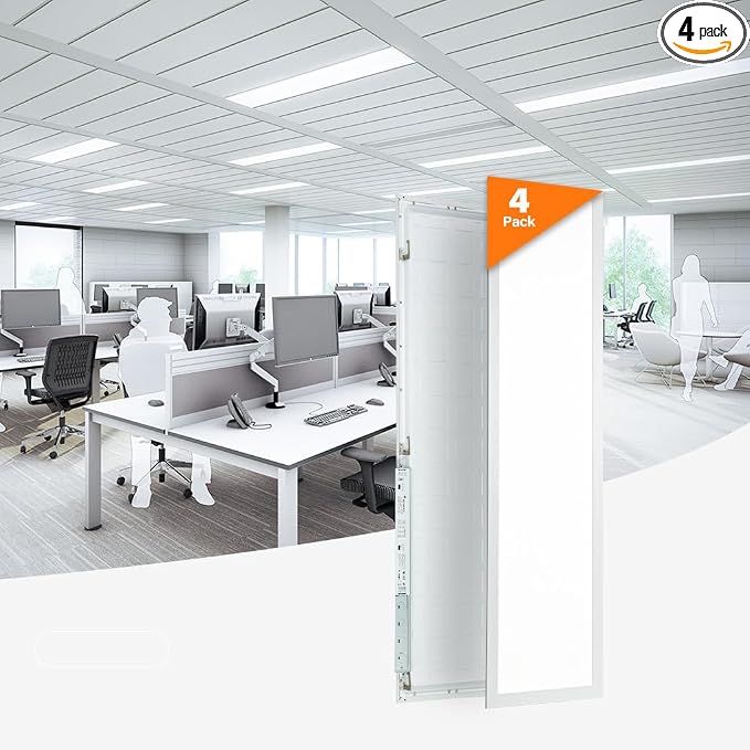 4 Pack 1x4 LED Flat Panel Light for Drop Ceiling, 0-10V Dimmable | 20/30/40W Selectable, 3000K/4000K/5000K Switchable, 120-277V, 4400LM, ETL Listed