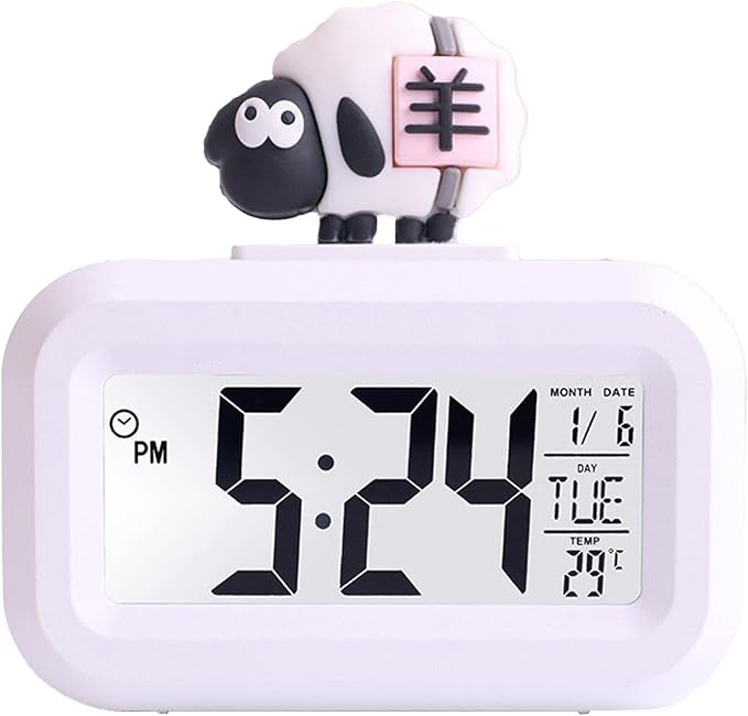 Ymiko Cartoon Desktop Electronic LED Clock Cute Alarm Temperature Display Night Light Kid Bedroom Decor Compatible with
