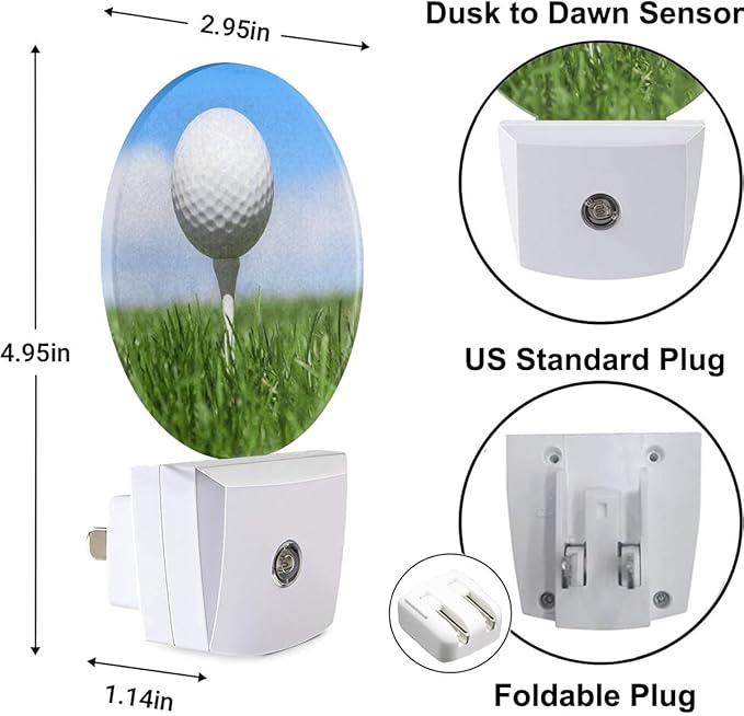 Plug-in Golf Ball Night Light Golf Course Green Grass Night Lights Plug into Wall with Auto on/Off Sensor, 0.5W LED Nightlight for Bedroom Bathroom Kitchen Hallway