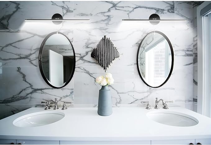 24 Inch LED Vanity Light Bar, Modern Black Bathroom Vanity Light Fixture，Over Mirror sconces Wall Lighting, Wall Light Bar with 3000K/4000K/5000K Dimmable Pull Chain Switch On/Off