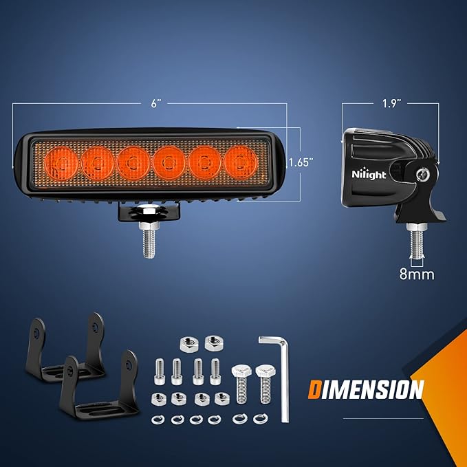 Nilight 6 inch Amber LED Light Bar 2PCS 18W Spot Driving Fog Single Row Off Road Boat Lights Driving Bumper Reverse Lighting for Trucks SUV ATV UTV Golf Cart
