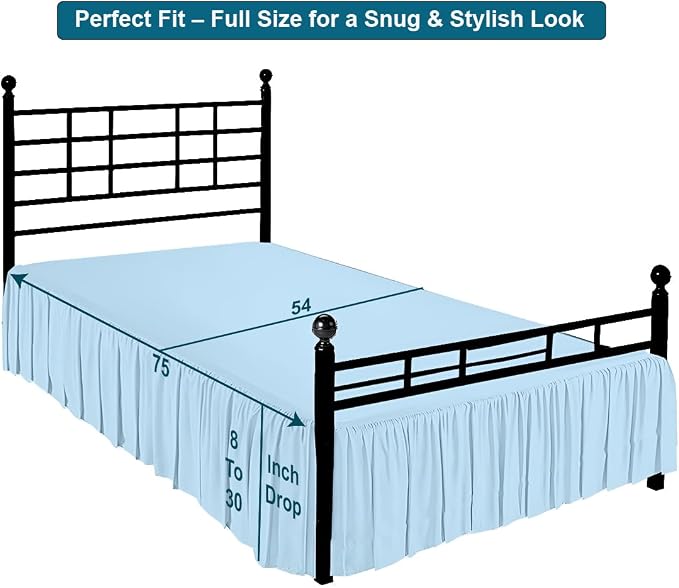 Shreem Linen Ruffled Bed Skirt with Split Corners, Gathered Style, 100% Microfiber, 18-Inch Drop, Dust Ruffle Bedskirt with Platform, Full, Light Blue