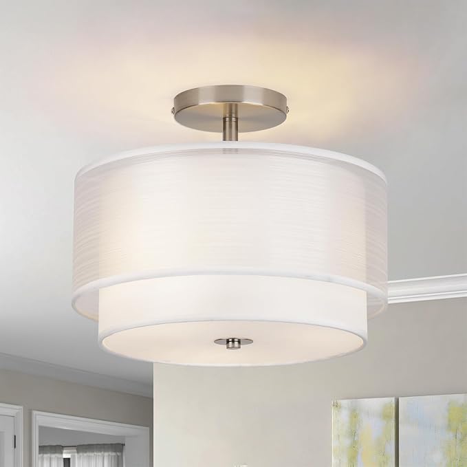 Semi Flush Mount Ceiling Light Fixture,Bedroom Ceiling Lights,12.6'' Light Fixtures Ceiling Mount,Drum Light Fixture,3-Light Modern Close to Ceiling Lamps for Living Room Dining Room Kitchen Entryway