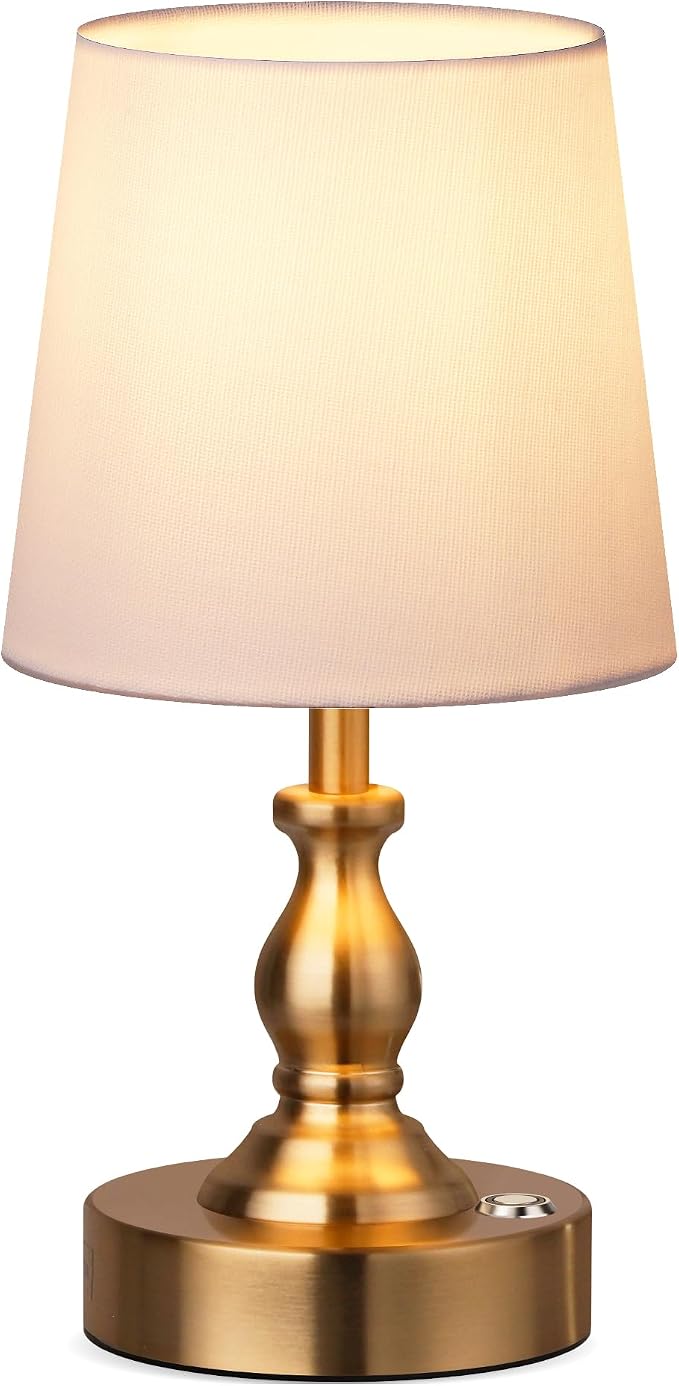 Mini Cordless LED Table Lamp, 5200mAh Rechargeable Battery Operated Lamp, 3-Level Brightness, Touch Dimmable Desk Lamp, Bedside Night Light for Patio Camping Restaurant Home, Antique Brass