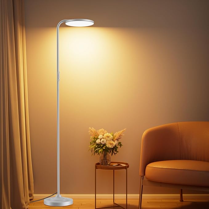 36W LED Floor Lamp, Super Bright Standing Lamp, Modern Stepless Dimmable Torchiere Tall Lamp with Remote Control, 350°Rotating Head Reading Floor Lamp for Living Room, Bedroom, Office