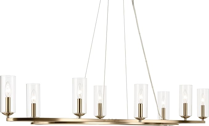 Kichler Harpin 8-Light Linear Chandelier, Sloped Ceiling Compatible, for Dining Room or Kitchen with Clear Glass in Champagne Bronze