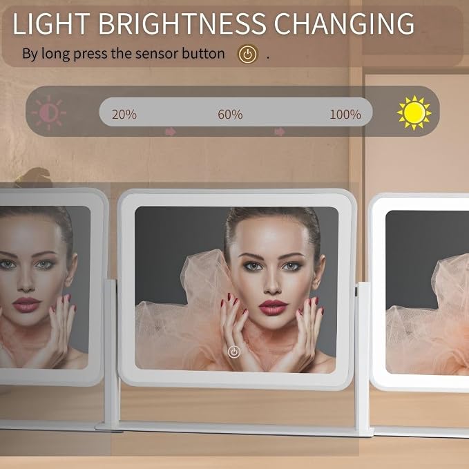 12"x14" LED Vanity Mirror with Lights, 3-Color Dimmable Touch Control, Large Lighted Makeup Mirror, USB-Rechargeable Cordless Design, Sturdy Metal Frame, Oversized Tabletop Mirror, Gift-Ready