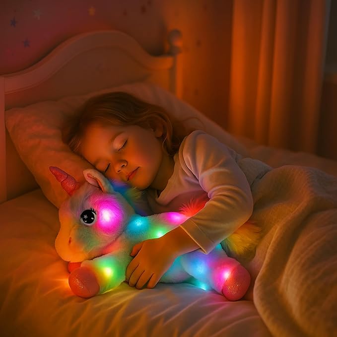 Easfan LED Unicorn Plush Light-up Stuffed Animal with Colorful Night Lights Glow in The Dark Birthday Festival for Kids Toddlers Girls Rainbow,10”