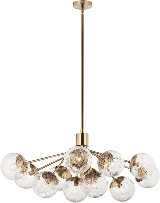 Kichler Silvarious 12-Light Linear Convertible Chandelier, Soft Modern Light with Clear Crackled Glass in Champagne Bronze, for Dining Room or Living Room (17.75" x 26.75" x 48"), 52703CPZ