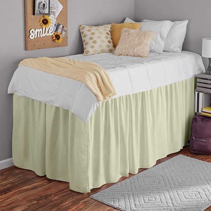 Shreem Linen Dorm Bed Skirt Twin XL, 36 Inch-Drop, 100% Microfiber Extra Long Bedskirt, Ivory