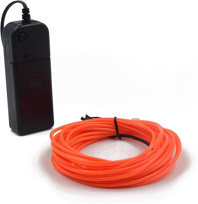 ABALDI EL Wire Neon Lights Portable Battery Powered Electroluminescence Wire Pack Drivers High Brightness for Christmas Xmas Party Decoration(3m/9ft,Orange)