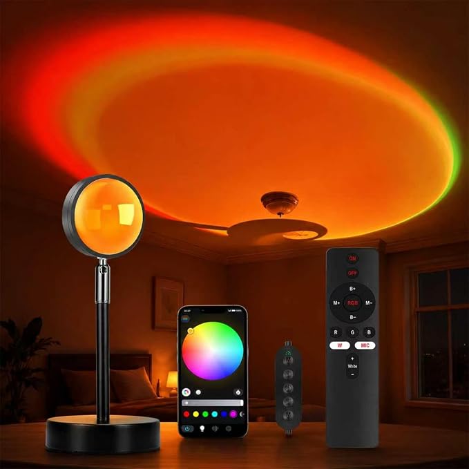 Sunset Lamp Projector with Remote Control, Multiple Colors LED APP Control Sunset Light Three Control Methods Night Light for Room Decor/Christmas Gift/Photography/Party/Bedroom Decor