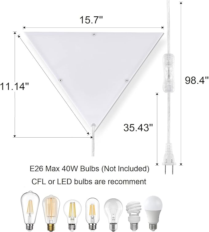 Corner Light with Switch, Triangle Corner Lamp, 1 Pack | White Acrylic Shade, Plug in Ceiling Light Safe for Kids & Pets, Ceiling Corner Lights for Living Room, Bedroom Dark Corner