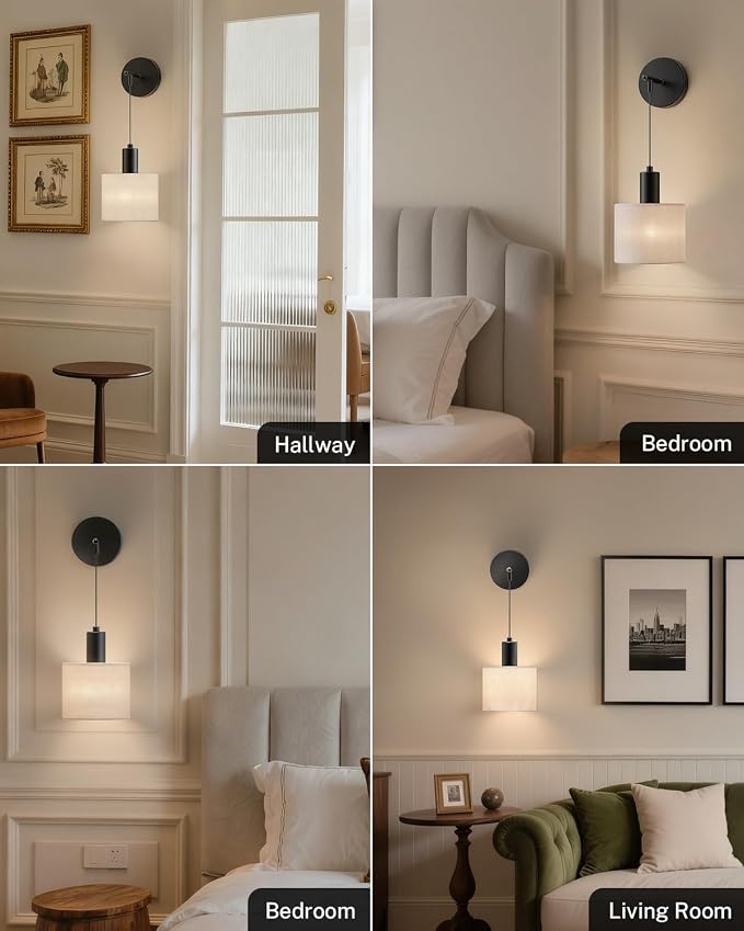 SAIMAND Battery Operated Wall Sconces Set of 2,Wireless Rechargeable Lights | Modern Cordless Wall Sconces with Remote Control, 9-Color Dimmable LED Lamps for Bedrooms, Living Rooms and Hallways (Black)