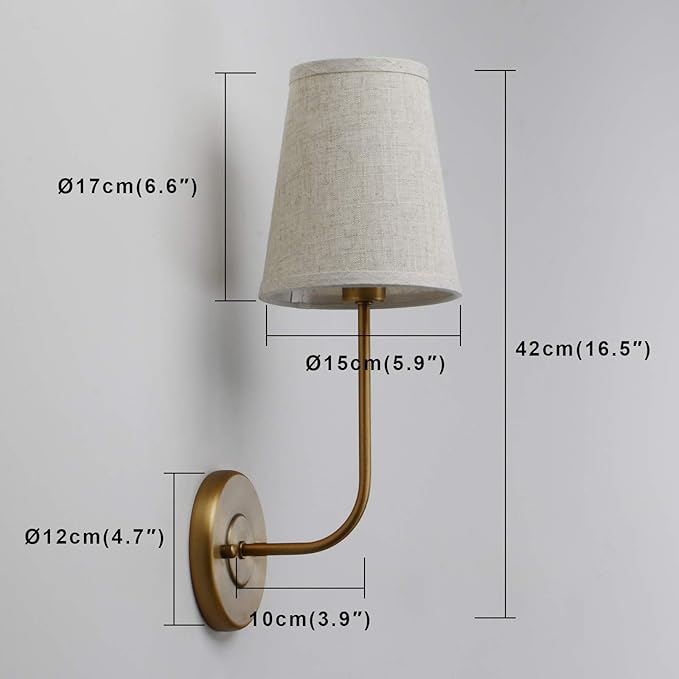 Classic Wall Sconce with Flared Funnel Linen Fabric Shade Nightstand Rustic wall Mount Lamps for Bedroom Bedside Reading Room (Antique)