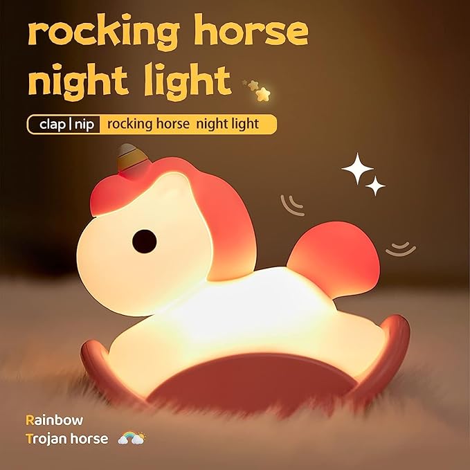 Night Light for Kids, Cute Squishy Unicorns Bedside Lamp, Kawaii Animals Silicon Light Up for Boys and Girls, LED Decor Nightlight for Toddler Bedroom and Kid Room.
