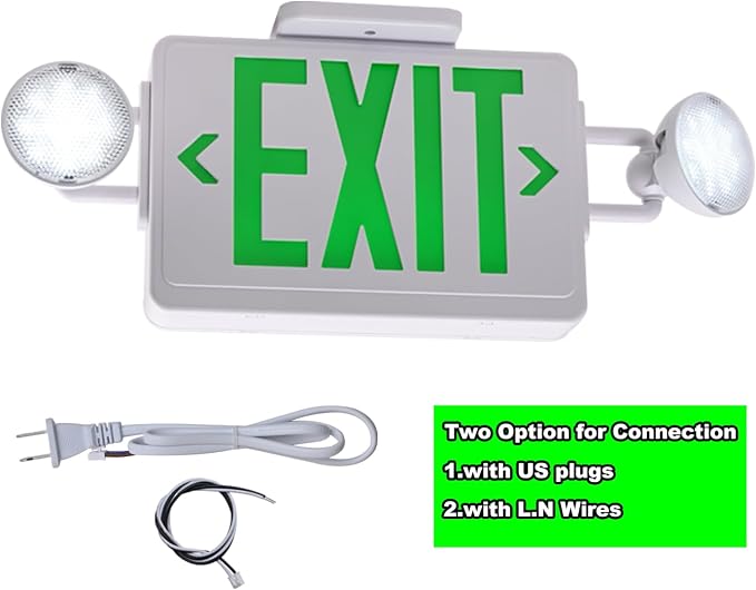 LED Exit Signs with Emergency Lights,200lm 3Hours Green Emergency Exit Sign with Lights Battery Backup, Double Face UL 924 AC85-277V Plug in Cord