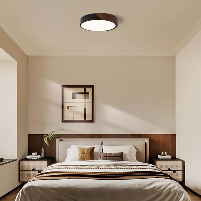 Modern LED Ceiling Light, Dark Walnut Wood Flush Mount Ceiling Light Fixture, Dimmable 5CCT Minimalist Circle Lighting Lamp with Acrylic Lampshade for Hallway Entryway Bedroom 11.8"