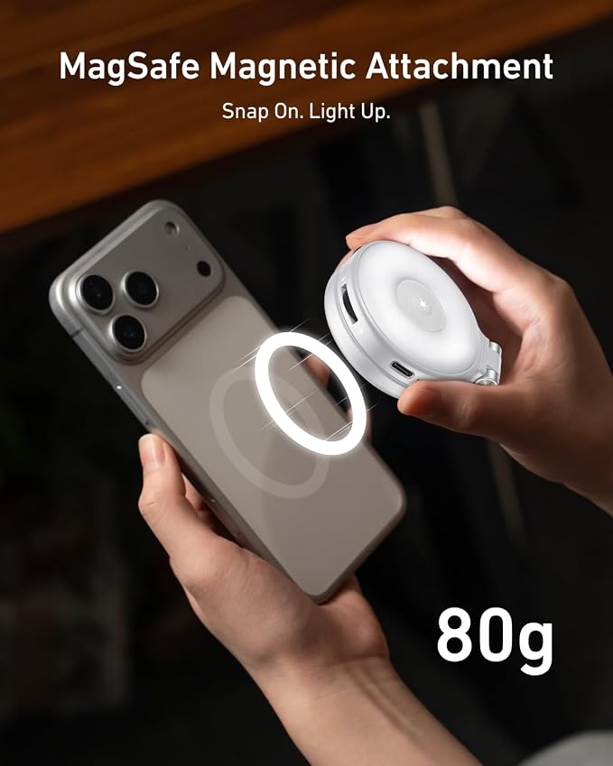 TELESIN Upgraded 4-in-1 Magnetic RGB Selfie Ring Light with Mirror & Phone Stand, Rechargeable Portable Clip On Fill Light for iPhone Samsung TikTok, Vlogging, Makeup, Photography, Streaming (White)