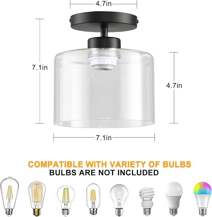 Semi Flush Mount Ceiling Light, Modern Kitchen Lighting Fixtures Ceiling, Rustic Ceiling Light Fixtures, Ceiling Lights with Glass Shade for Hallway Foyer Entryway Bedroom