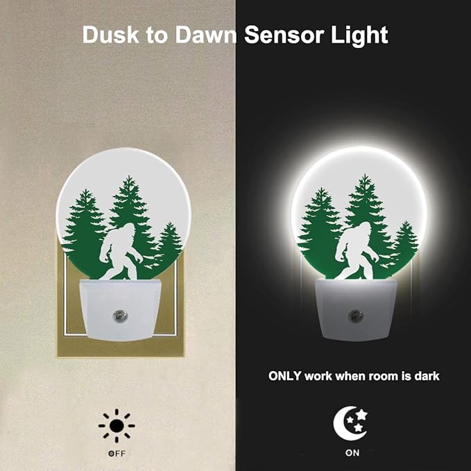 EKOBLA Bigfoot Night Light Ape Sasquatch Bigfoot in Green Woodland Forest Night Lights Plug into Wall Auto Sensor LED Lamp for Bedroom Bathroom Kitchen Corridor