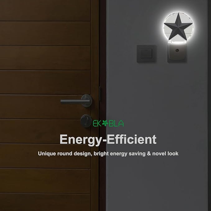 EKOBLA Texas Star Night Lights Plug into Wall Vintage Western Style Retro Star American Led Plug-in Nightlights with Dusk to Dawn Sensor for Home Bedroom Stairway Hallway Kitchen