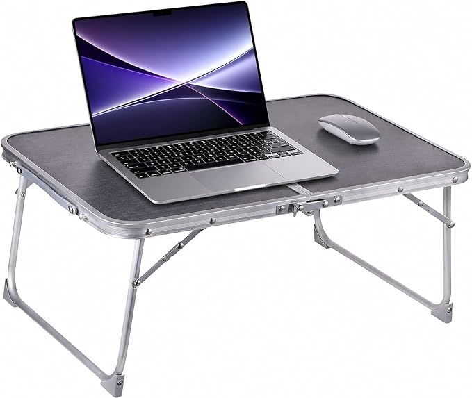 Foldable Laptop Desk, Portable Bed Table with Hidden Storage, Gray | 23.6 x 15.3 in Work Surface, Hidden Storage, Aluminum Frame, Anti-Slip Feet, Carry Handle, Safety Locks