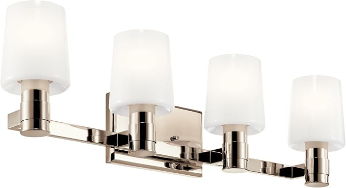 Kichler Adani 4-Light Bathroom Vanity Light, Polished Nickel | Modern vanity light with opal glass for bathrooms and powder rooms (30" x 8.25"), 55177PN