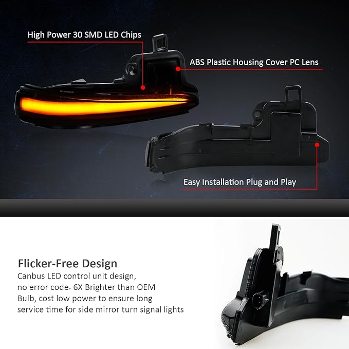 D-Lumina Sequential LED Side Mirror Turn Signal Lights Smoked Lens for RAV4 2019-2025, Tacoma 2016-2023, Highlander 2020-2025, Alphard Velltire, Dynamic Indicator Strip Mirror Marker Light, Pack of 2