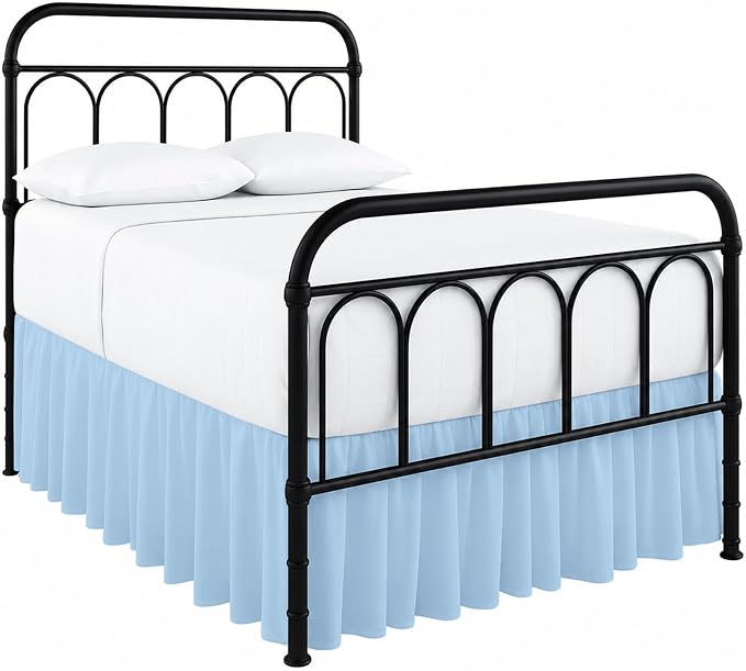 Cottingon Ruffled Bed Skirt with Split Corners-Dust Ruffle - 14" Drop 100% Microfiber Soft,Sheen & Luxurious Look - Bed Skirts (Light Blue -Twin)