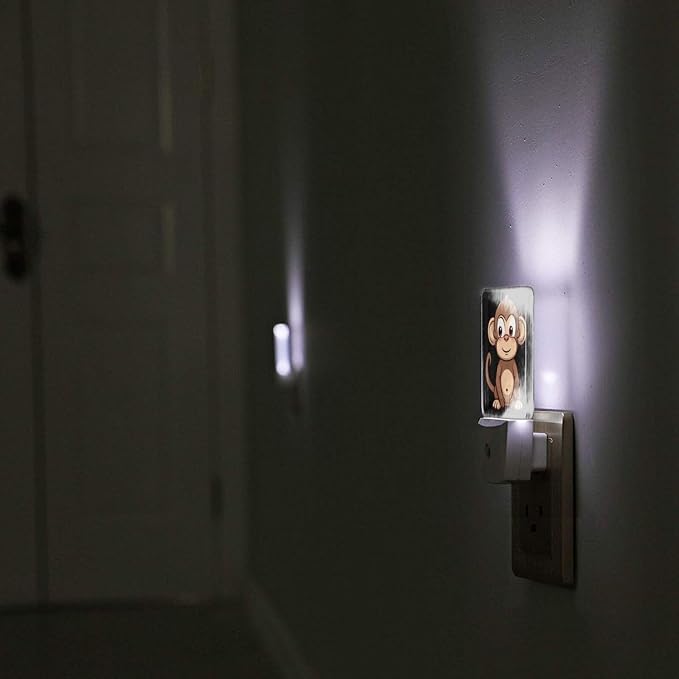 Cartoon Brown Monkey Print Night Light with Light Sensors Plug in LED Lights Smart Nightstand Lamp Plug in Night Light for Bedroom Bathroom Hallway Home Decor