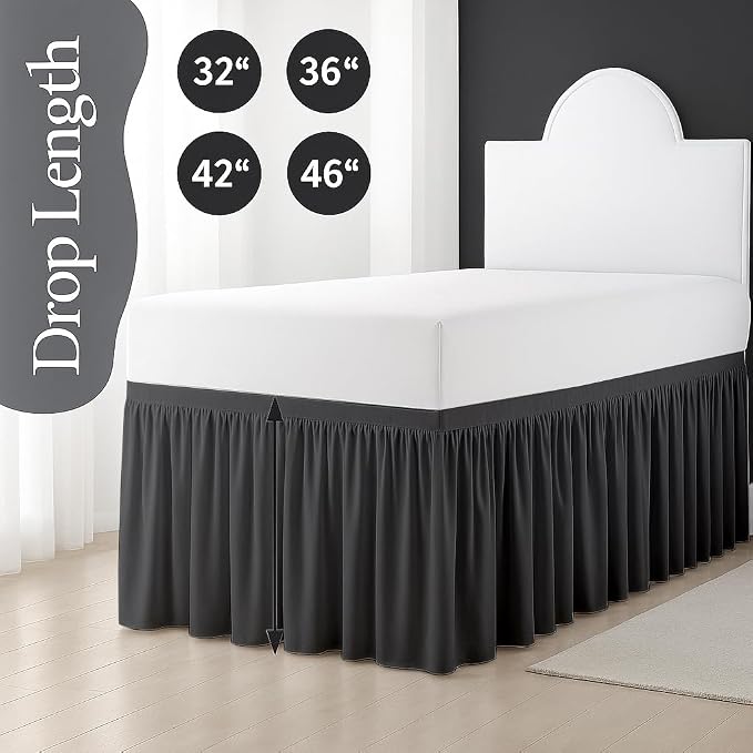 Cottingon Dorm Bed Skirt Twin XL 46" with Split Corners, 100% Microfiber Soft and Stylish, College Room Essential, Extra Long Dust Ruffle for Extended Beds, Dark Grey