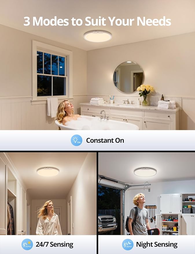 2 Pack Rechargeable Battery Operated Ceiling Light for Shower Wireless, 80 Day Battery Life Powered 11.8Inch Bright Waterproof Magnetic RGB Overhead Lighting Without Wiring for Closet Bathroom