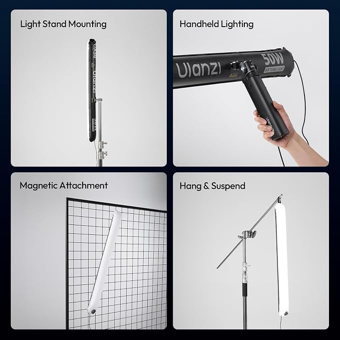 ULANZI UA50 50W Wired Bi-Color Inflatable Light Tube for Photography | Without Charger, 2700K-6500K CRI≥95 TLCI≥96, 5 Level Adjustment Magnetic Portable Lighting Bar for Video Recording & Portrait